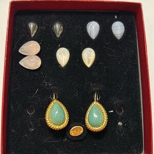 Kenneth J Lane interchangeable semiprecious gem earrings w/gold plated posts.